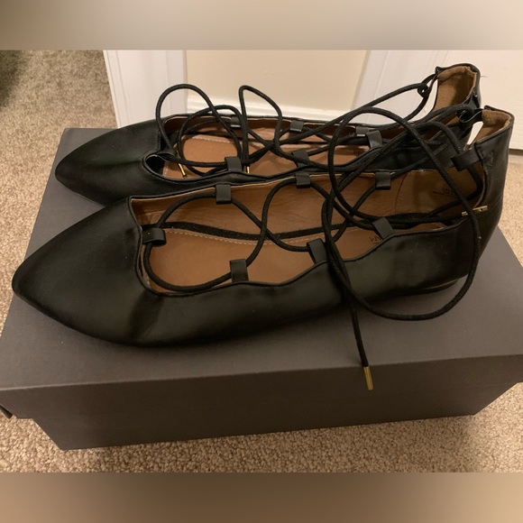 New Black Lace Up Flats - Picture 1 of 5